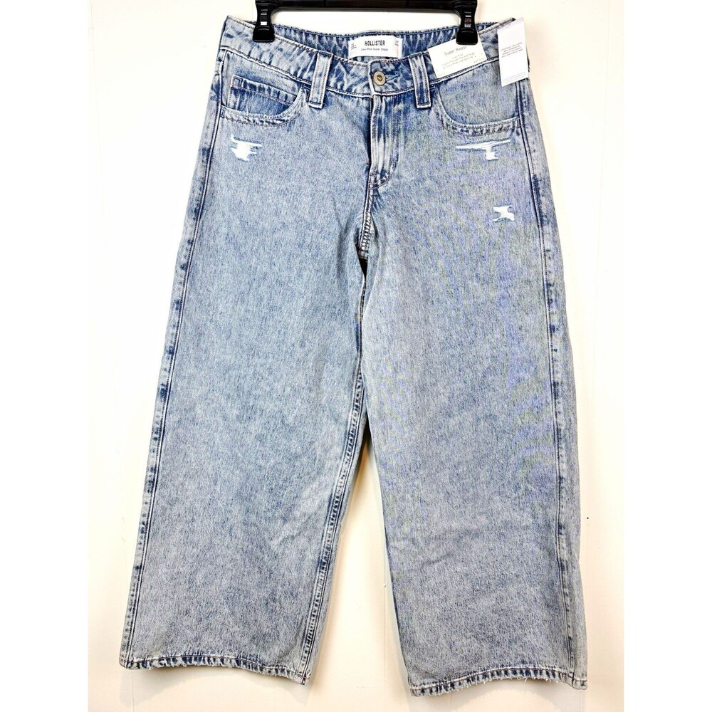 Hollister Women's Jeans Low Rise Super Baggy Wide-Leg Light Wash Sz 4 Short NEW